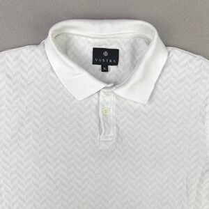 Vustra Polo Shirt Mens XL White Chevron Pattern Short Sleeve Preppy Knit Golf